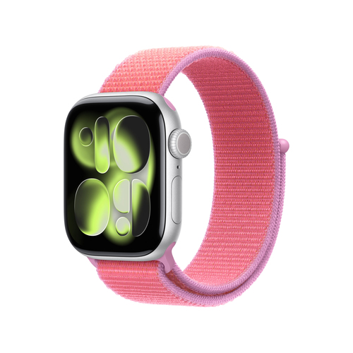 Apple Adjustable Smartwatch Band - One Size - Hook & Loop Attachment - Bright Guava - Nylon, Polyester
