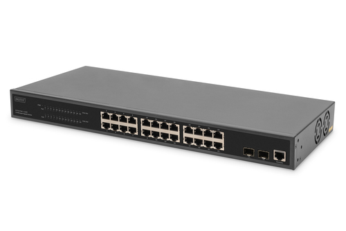 Digitus 24-Port Gigabit PoE Networkswitch,19 Zoll, L2 managed,2 Uplink Ports, SFP, 430 W, af/at. Switch type: Managed, Swi