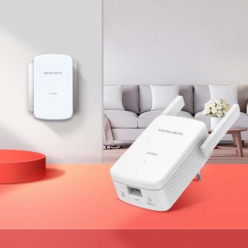 Mercusys AV1000 Gigabit Powerline WiFi Kit. Maximum data transfer rate: 1000 Mbit/s, Networking standards: IEEE 802.11b, I