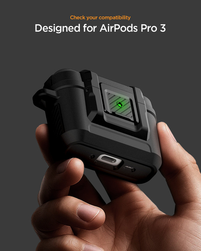 Spigen Lock Fit AirPods Pro 3 Case Matte Black. Product type: Case, Material: Polycarbonate (PC), Thermoplastic polyuretha