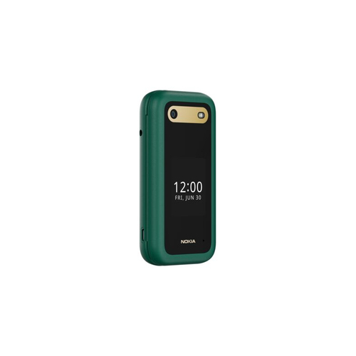 Nokia 2660 Flip - 4G, VoLTE, 2,8"+1,77", 0,3MP, 48MB/128MB, Lush Green. Form factor: Flip. SIM card capability: Dual SIM. 