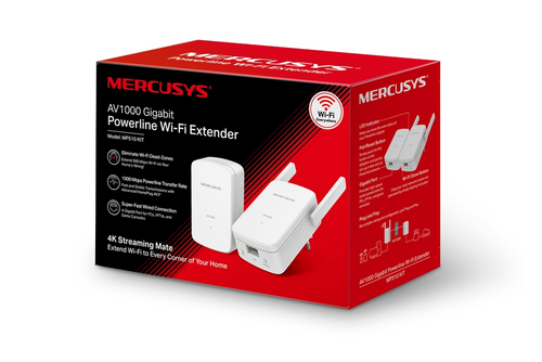 Mercusys AV1000 Gigabit Powerline WiFi Kit. Maximum data transfer rate: 1000 Mbit/s, Networking standards: IEEE 802.11b, I