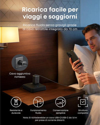 Adattatore corrente ANKER Nano - 35 W - Adattatore universale - 2 USB di tipo C - Per iPhone, iPad - 70 cm Cavo - Nero