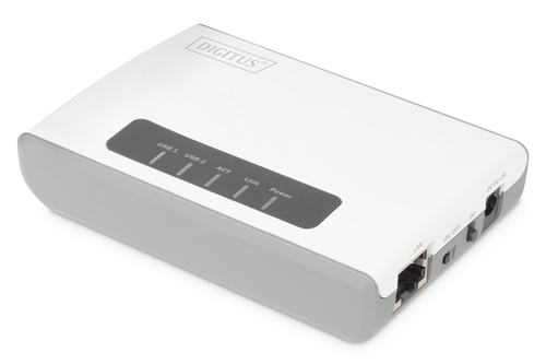 Digitus 2-Port USB 2.0 Wireless Multifunktions-Netzwerk Server, 300 Mbps. Produktfarbe: Weiß, LED-Anzeigen: Link, Leistung