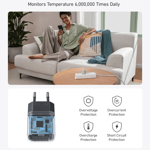 Adattatore CA ANKER A2337 - 30 W - 1 USB di tipo C - Per iPhone, iPad Air, iPad Pro, iPad mini, Apple Watch, AirPod, MacBo