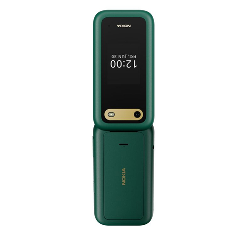 Nokia 2660 Flip - 4G, VoLTE, 2,8"+1,77", 0,3MP, 48MB/128MB, Lush Green. Form factor: Flip. SIM card capability: Dual SIM. 
