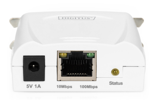 Digitus Fast Ethernet Print Server, Parallel. Produktfarbe: Weiß, LED-Anzeigen: LAN, Status, Ursprungsland: Taiwan. Networ