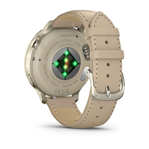 Garmin Venu 4 Smart Watch - Lunar Gold Case Color - Bone, Light Sand Band Color - Stainless Steel, Metal Body Material - F