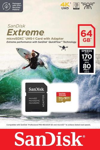 EXTREME MICROSDXC 64GB SD ADAPTER ACTION CAMS AND DRONES 1