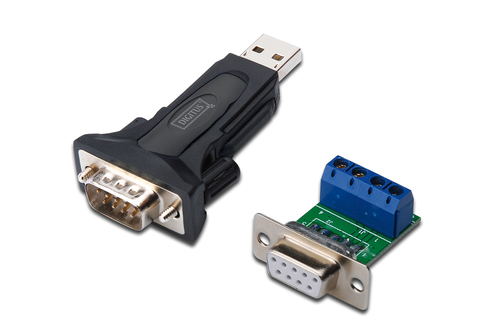 Digitus USB - Serieller Adapter. Anschluss 1: USB 2.0, Anschluss 2: RS-485, Kabellänge: 0,8 m. Produktfarbe: Schwarz