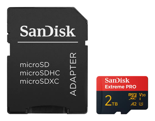 SanDisk Extreme PRO. Capacidade: 2 TB, Tipo de flash card: MicroSDXC, Classe de memória flash: Classe 10, Tipo de memória 