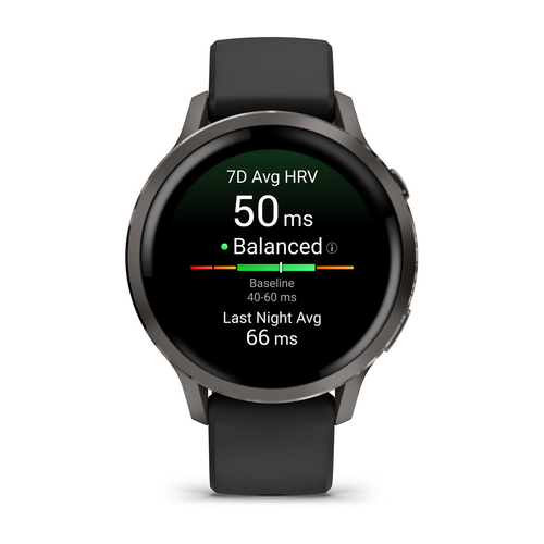 Garmin Venu 4 Smart Watch - Slate Case Color - Black Band Color - Stainless Steel, Metal Body Material - Fiber Reinforced 