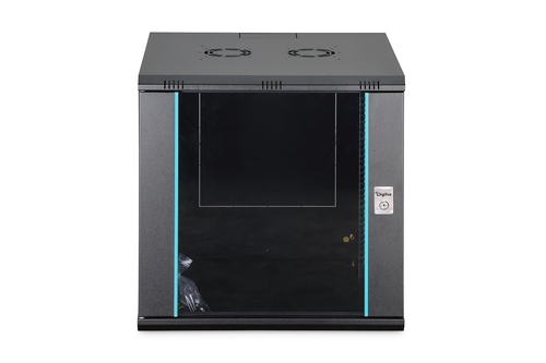 Digitus Dynamic-N 12U Wall Mountable Enclosed Cabinet Rack Cabinet for Networking, Server - Black - Steel, Glass, Sheet St
