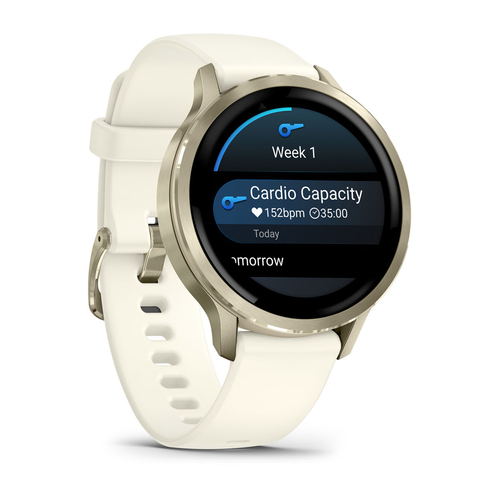 Garmin Venu 4 Smart Watch - Lunar Gold Case Color - Bone Band Color - Stainless Steel, Metal Body Material - Fiber Reinfor