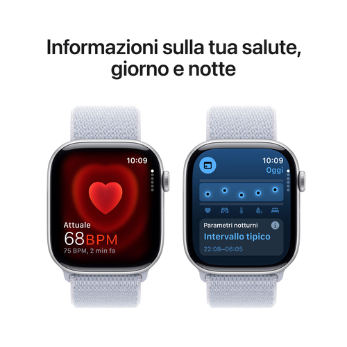 Apple Watch Series 10 Serie 10 GPS 46mm Cassa in Alluminio Color Argento con Blu tempesta Sport Loop. Tecnologia display: 