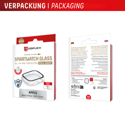 Displex 10H Glas, Polycarbonat Displayschutz für Apple Watch Series 7, Watch Series 8 - Transparent - 1 - für OLED Apple W