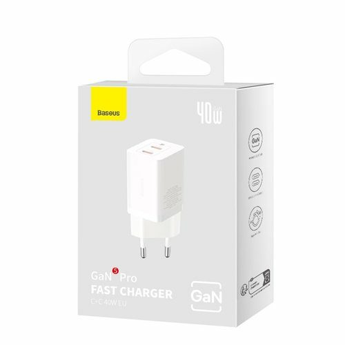 Adattatore CA Baseus CCGAN40CE - 40 W - 1 Confezione - 2 USB Type-C - Per Smartphone, Tablet PC - 120 V AC, 230 V ca Ingre