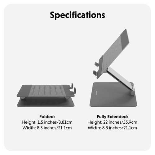 Hyper HyperSpace HS1150GYGL Height Adjustable Notebook Stand - Up to 40.6 cm (16") Screen Support - 55.9 cm Height x 21.1 