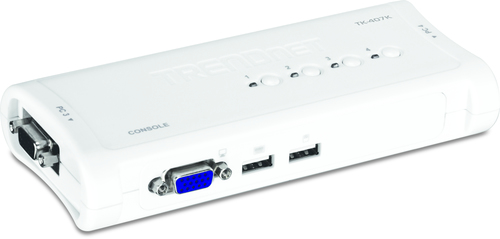 Trendnet TK-407K. Tastatur Porttyp: USB, Maus-Porttyp: USB, Video Porttyp: VGA. Maximale Auflösung: 2048 x 1536 Pixel, Sca