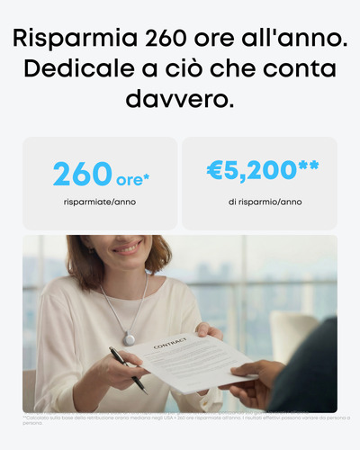 Anker soundcore Work Registratore Vocale AI, per Riunioni, con Trascrizione e Riassunti Automatici con AI, Indossabile, 64