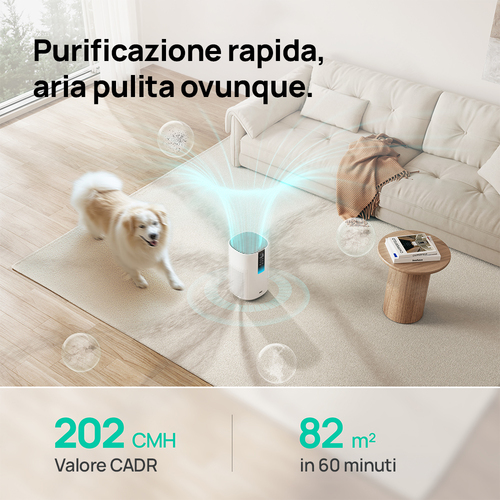 Dreo Air Purifier Macro AP605S – Purificatore Smart con Tecnologia TurboWind™ e CADR 202 m³/h – Sistema di Filtrazione a 5