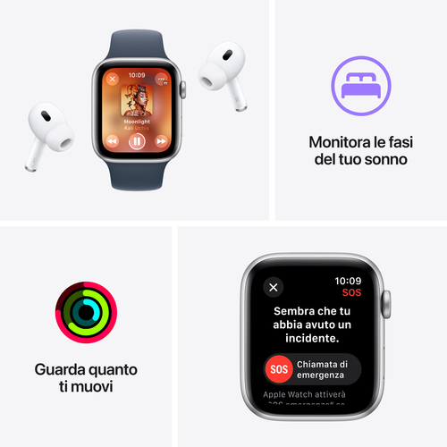 Apple Watch SE GPSCassa 44mm in Alluminio Mezzanotte con Cinturino Sport Mezzanotte - M/L. Tecnologia display: OLED, Risol