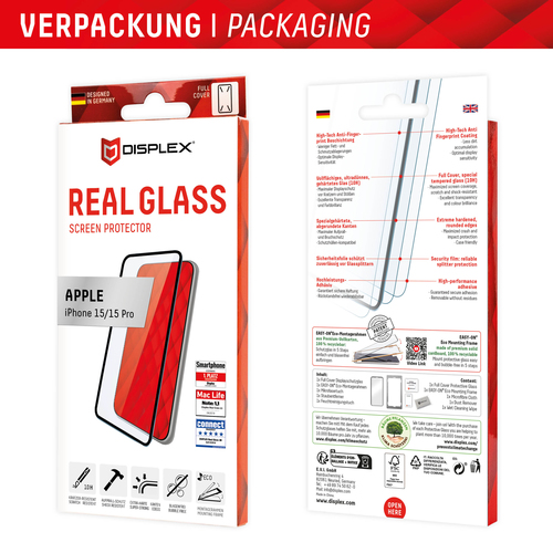DISPLEX Premium Glas (Full Cover) für Apple iPhone 15/15 Pro