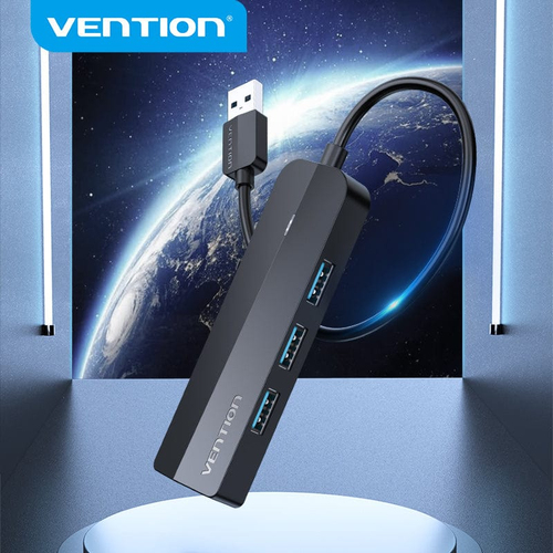 Vention CHNBB USB/Ethernet Combo Hub - USB 3.0 - 640 MB/s - Desktop, Smartphone, Hard Drive, Mouse - Portable - Black - 4 