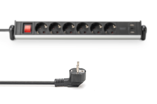 Digitus Steckdosenleiste - Winkelsteckverbinder - 6 x Wechselstrom, 3 x USB - 1,50 m Kabel - 16 A Stromstärke - 120 V AC, 