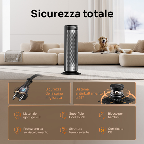 Dreo Termoventilatore Ceramico Solaris SH628, 2000W, Riscaldatore elettrico rapido. Tipo: Riscaldatore ambiente elettrico 