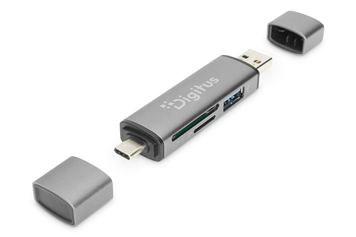 Digitus USB-Hub/Flash-Kartenleser - USB 2.0 Typ A, USB 2.0 Typ C - 60 MB/s, 640 MB/s - Smartphone, Tablet, Notebook, Flash