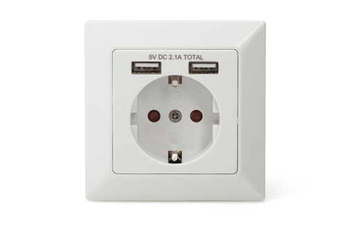 Digitus Safety socket for flush mounting with 2 USB ports. Socket type: 2x USB. Product colour: White. Rated voltage: 250 