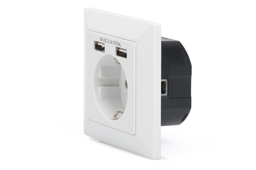 Digitus Safety socket for flush mounting with 2 USB ports. Socket type: 2x USB. Product colour: White. Rated voltage: 250 