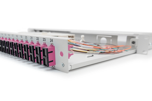 Digitus Fiber Optic Splice Box, Equipped, SC, OM4. Type: Cable management panel, Housing material: Steel, Product colour: 