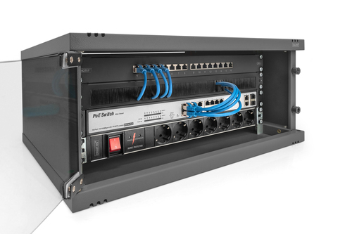 Digitus 4U Wall Mountable Enclosed Cabinet Rack Cabinet for Networking270 mm Rack Depth - Black - Glass, Sheet Steel - 60 