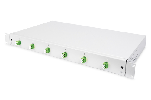 Digitus Fiber optic splice box, 1U, equipped, 6x LC-APC DX, OS2. Type: Cable management panel, Housing material: Polymer, 