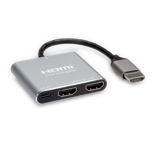 Value 2-way HDMI Splitter for Notebook, Blu-ray Player - Silver - 3840 x 2160 - 1 x HDMI In - 2 x HDMI Out
