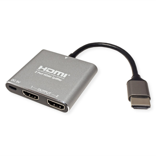 Value 2-way HDMI Splitter for Notebook, Blu-ray Player - Silver - 3840 x 2160 - 1 x HDMI In - 2 x HDMI Out