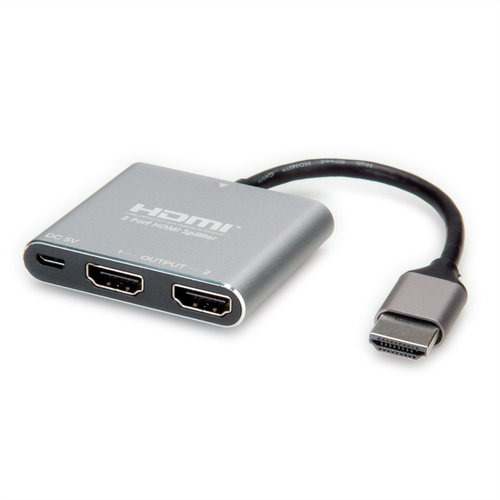 Value 2-way HDMI Splitter for Notebook, Blu-ray Player - Silver - 3840 x 2160 - 1 x HDMI In - 2 x HDMI Out