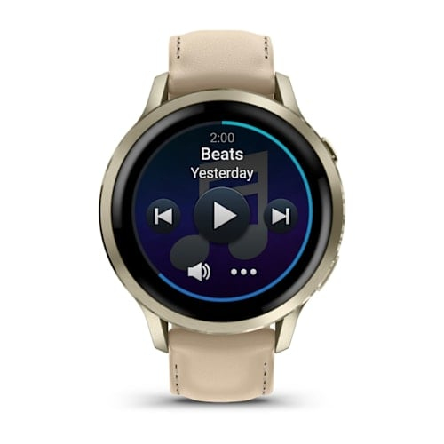 Garmin Venu 4 Smart Watch - Lunar Gold Case Color - Bone, Light Sand Band Color - Stainless Steel, Metal Body Material - F