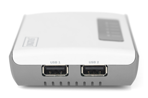 Digitus 2-Port USB 2.0 Wireless Multifunktions-Netzwerk Server, 300 Mbps. Produktfarbe: Weiß, LED-Anzeigen: Link, Leistung