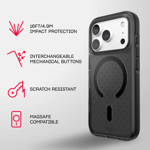 Tech21 EvoCheck MagSafe. Case type: Cover, Brand compatibility: Apple, Compatibility: iPhone 18 Pro/17 Pro, Maximum screen