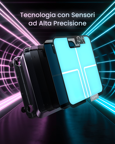 Renpho Elis Chroma, Bilancia Smart pesapersone Bluetooth con Illuminazione RGB Personalizzabile, 13 Metriche Corporee, Dis