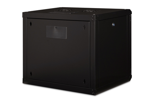 Digitus SoHo 9U Wall Mountable Rack Cabinet for LAN Switch - 482.60 mm Rack Width - Black Powder Coat - Steel, Glass - 60 