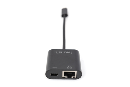 Digitus USB Type-C™ Gigabit Ethernet adapter with Power Delivery support. Product colour: Black, Country of origin: China.