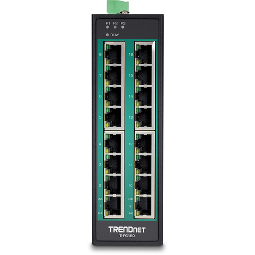 16-Port Hardened Industrial Gigabit PoE+ DIN-Rail Switch