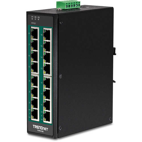 16-Port Hardened Industrial Gigabit PoE+ DIN-Rail Switch