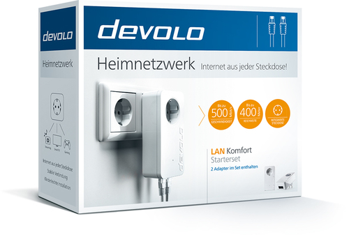 devolo LAN Komfort Starterset, 9778 Ethernet-Karte - 2 x Netzwerk (RJ-45) - 500 Mbit/s Stromleitung - 400 m Reichweite unt
