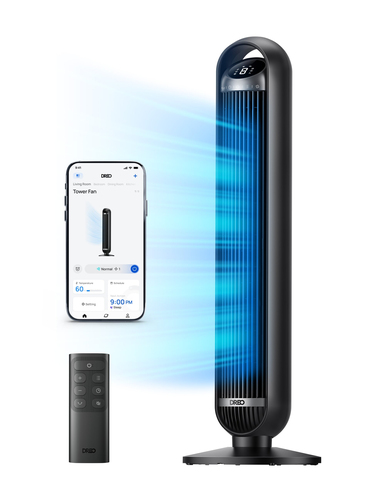 Dreo Ventilatore a Torre Smart 413S – Silenziosità Estrema 25dB, Flusso d'Aria 8 m/s e 8 Velocità – WiFi 91cm con App/Alex