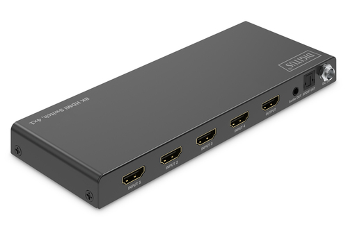 Digitus 8K HDMI Switch, 4x1. Video Porttyp: HDMI, USB-Port-Typ: Mikro-USB. Material: Metall, Produktfarbe: Schwarz, Maxima